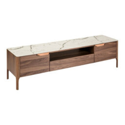 Angel Cerda Elegant Walnut Tv Stand With Marble Glass Top
