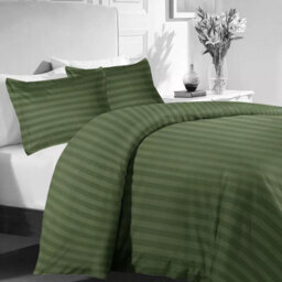 Ameha Stripe Duvet Set With Pillowcase Reversible Bedding & Soft Microfiber Cover Olive Green King Size 230X220Cm - thumbnail 3