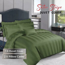 Ameha Stripe Duvet Set With Pillowcase Reversible Bedding & Soft Microfiber Cover Olive Green King Size 230X220Cm - thumbnail 1