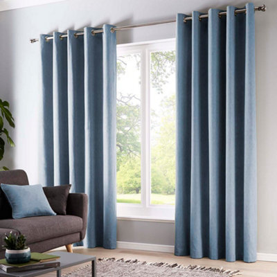 Fusion Sorbonne 100% Cotton Light Filtering Plain Dyed Light Blue Eyelet Curtains - image 1