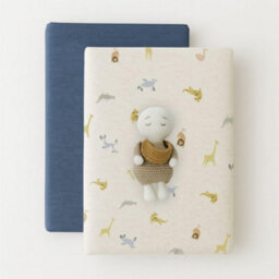 MHG Living 100% Cotton Jersey Fitted Cot Sheet - Soft, Breathable Baby Bedding - Denim Blue & Animal Print - Fits 120X60Cm - thumbnail 1
