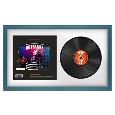 "30X17"" Navy Blue Modern Vinyl Record Frame With White Mount For 12 Inch Lp Album Cover & Disc - Ak Frames" - image 1