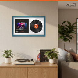 "30X17"" Navy Blue Modern Vinyl Record Frame With White Mount For 12 Inch Lp Album Cover & Disc - Ak Frames" - thumbnail 5