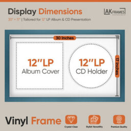 "30X17"" Navy Blue Modern Vinyl Record Frame With White Mount For 12 Inch Lp Album Cover & Disc - Ak Frames" - thumbnail 2