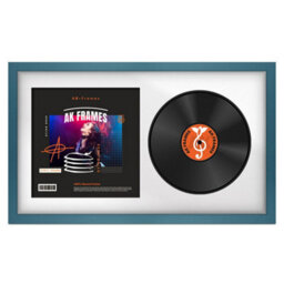 "30X17"" Navy Blue Modern Vinyl Record Frame With White Mount For 12 Inch Lp Album Cover & Disc - Ak Frames"
