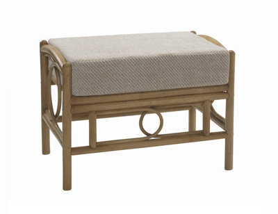 Desser Madrid Light Oak Natural Rattan Footstool Real Cane Indoor Cushioned Wicker Footrest With Uk Sewn Cushion In Jasper Fabric - image 1