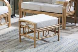 Desser Madrid Light Oak Natural Rattan Footstool Real Cane Indoor Cushioned Wicker Footrest With Uk Sewn Cushion In Jasper Fabric - thumbnail 2