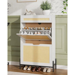 Rattan Shoe Cabinet With 3 Drawer Slim Wood Shoe Rack Organizer Storage Entryway - thumbnail 1
