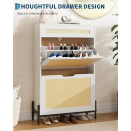 Rattan Shoe Cabinet With 3 Drawer Slim Wood Shoe Rack Organizer Storage Entryway - thumbnail 6
