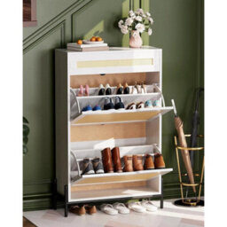 Rattan Shoe Cabinet With 3 Drawer Slim Wood Shoe Rack Organizer Storage Entryway - thumbnail 3