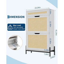 Rattan Shoe Cabinet With 3 Drawer Slim Wood Shoe Rack Organizer Storage Entryway - thumbnail 2