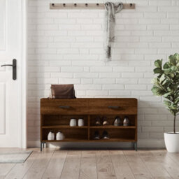 Berkfield Industrial Shoe Bench Brown Oak 102X35X55 Cm Engineered Wood - thumbnail 2