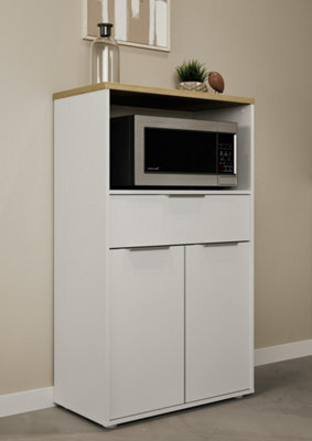 FurniComp LTD Furnicomp Luna Tall Freestanding Kitchen Pantry Cupboard With Microwave Shelf - Matt White & Hamilton Oak - image 1