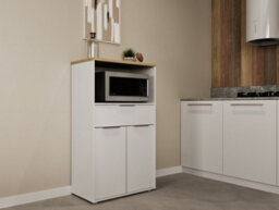 FurniComp LTD Furnicomp Luna Tall Freestanding Kitchen Pantry Cupboard With Microwave Shelf - Matt White & Hamilton Oak - thumbnail 8