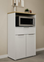 FurniComp LTD Furnicomp Luna Tall Freestanding Kitchen Pantry Cupboard With Microwave Shelf - Matt White & Hamilton Oak
