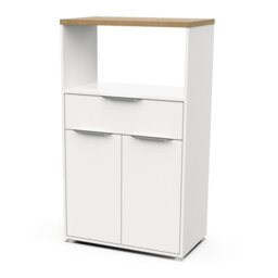 FurniComp LTD Furnicomp Luna Tall Freestanding Kitchen Pantry Cupboard With Microwave Shelf - Matt White & Hamilton Oak - thumbnail 3