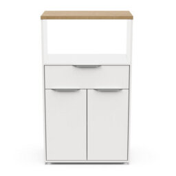 FurniComp LTD Furnicomp Luna Tall Freestanding Kitchen Pantry Cupboard With Microwave Shelf - Matt White & Hamilton Oak - thumbnail 2