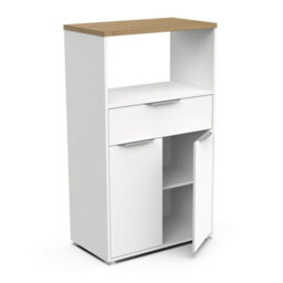 FurniComp LTD Furnicomp Luna Tall Freestanding Kitchen Pantry Cupboard With Microwave Shelf - Matt White & Hamilton Oak - thumbnail 5