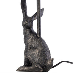 First Choice Lighting Set Of 2 Henrietta - Antique Gold Rabbit Table Lamps Grey Linen Shade - thumbnail 4