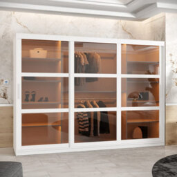 Arte Parma 250Cm Sliding Door Wardrobe In Crisp White - Luxurious Storage With Smoked Glass Panels - thumbnail 2