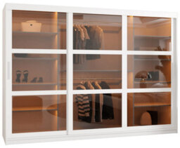 Arte Parma 250Cm Sliding Door Wardrobe In Crisp White - Luxurious Storage With Smoked Glass Panels