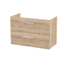 Nuie Hudson Reed Arno Wall Hung Vanity Unit, Durable 2 Soft Close Door Bathroom Sink Vanity Unit With Shelf In Bleached Oak, 800mm - thumbnail 1
