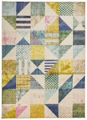 Modern Rug, Dining Room Rug, Geometric Bedroom Rug, Multi Living Room Rug, 7mm Pile Easy To Clean Rug-80 X 240Cm (Runner)