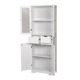 White Wooden Free Standing 2 Drawers With 4 Doors Bathroom Storage Cabinet Unit - thumbnail 1