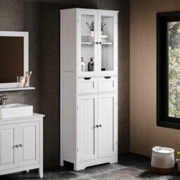 White Wooden Free Standing 2 Drawers With 4 Doors Bathroom Storage Cabinet Unit - thumbnail 6
