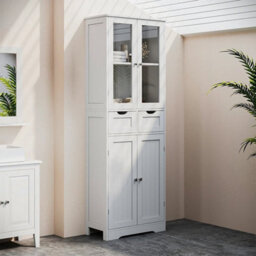 White Wooden Free Standing 2 Drawers With 4 Doors Bathroom Storage Cabinet Unit - thumbnail 5