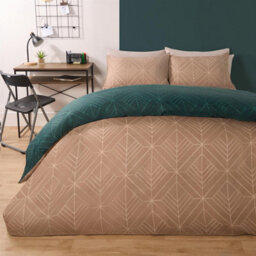 OHS Geo Duvet Cover Bedding Set Pillowcase Reversible Art Deco Quilt, Teal - King - thumbnail 4