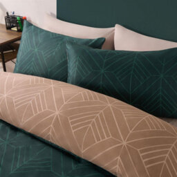 OHS Geo Duvet Cover Bedding Set Pillowcase Reversible Art Deco Quilt, Teal - King - thumbnail 2