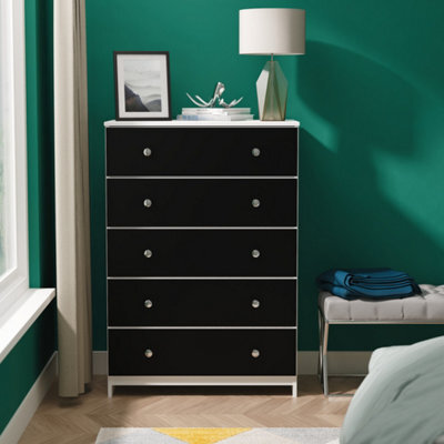 Portland 5 Drawer Chest Of Drawers In Black & White Matt (Ready Assembled) - image 1