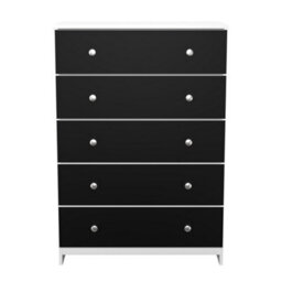 Portland 5 Drawer Chest Of Drawers In Black & White Matt (Ready Assembled) - thumbnail 2