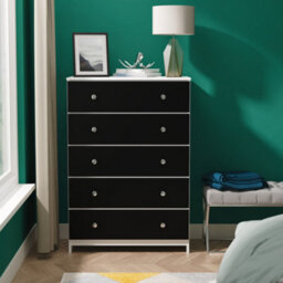 Portland 5 Drawer Chest Of Drawers In Black & White Matt (Ready Assembled) - thumbnail 1