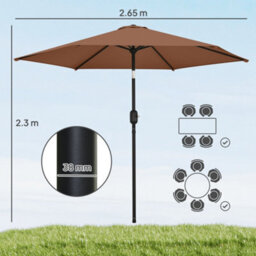 Outsunny 2.6M Garden Parasol Umbrella With Aluminium Pole, Tilt, Crank - thumbnail 3
