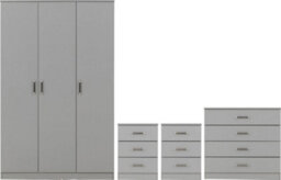 Seconique Dakota 3 Door Wardrobe Bedroom Set Grey