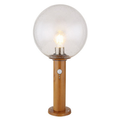 Luminosa Lighting Luminosa Ossy Pir Outdoor Pedestal Light Wood Look Ip44 Clear Glass Shade 1X E27 Dawn Dusk Sensor - image 1