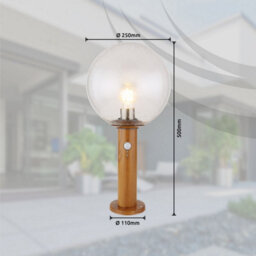 Luminosa Lighting Luminosa Ossy Pir Outdoor Pedestal Light Wood Look Ip44 Clear Glass Shade 1X E27 Dawn Dusk Sensor - thumbnail 7