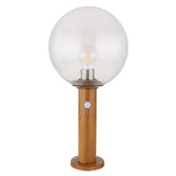 Luminosa Lighting Luminosa Ossy Pir Outdoor Pedestal Light Wood Look Ip44 Clear Glass Shade 1X E27 Dawn Dusk Sensor - thumbnail 2