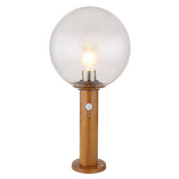 Luminosa Lighting Luminosa Ossy Pir Outdoor Pedestal Light Wood Look Ip44 Clear Glass Shade 1X E27 Dawn Dusk Sensor - thumbnail 1
