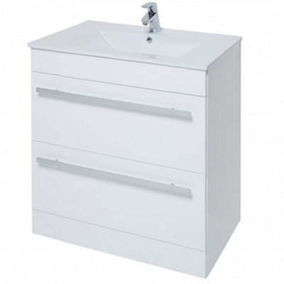Clifton Bathroom 2-Drawer Floor Standing Vanity Unit With Ceramic Basin 800mm Wide - White  - Brassware Not Included - image 1