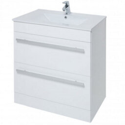 Clifton Bathroom 2-Drawer Floor Standing Vanity Unit With Ceramic Basin 800mm Wide - White  - Brassware Not Included - thumbnail 1