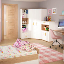Furniture To Go 4Kids 1 Drawer Bedside Cabinet In Light Oak And White High Gloss (Orange Handles) - thumbnail 5