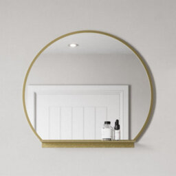 Affine 600mm Round Brushed Brass Bathroom Mirror With Shelf Framed Wall Hung Modern - thumbnail 1
