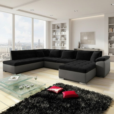 Niko Bis U Shaped Fold Out Corner Sofa Bed For Living Room With Storage Black And Grey Right - image 1