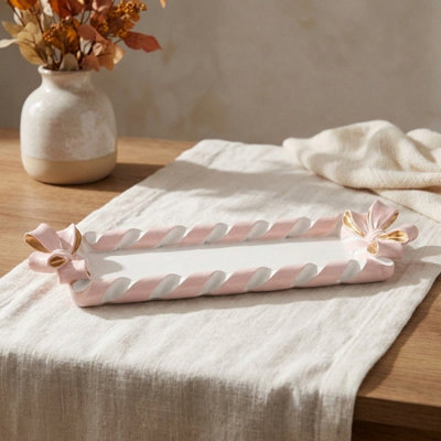 Garden Greatness Resin Candy Cane Bow Trinket Tray - image 1