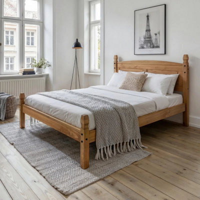 5Ft King Size Low End Bed Frame Solid Pine Rustic Wooden Bedroom - image 1