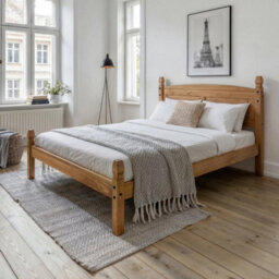 5Ft King Size Low End Bed Frame Solid Pine Rustic Wooden Bedroom - thumbnail 1