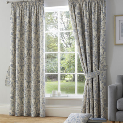 Dreams & Drapes Averie Pair Of Blue Pencil Pleat Curtains With Tie-Backs - image 1